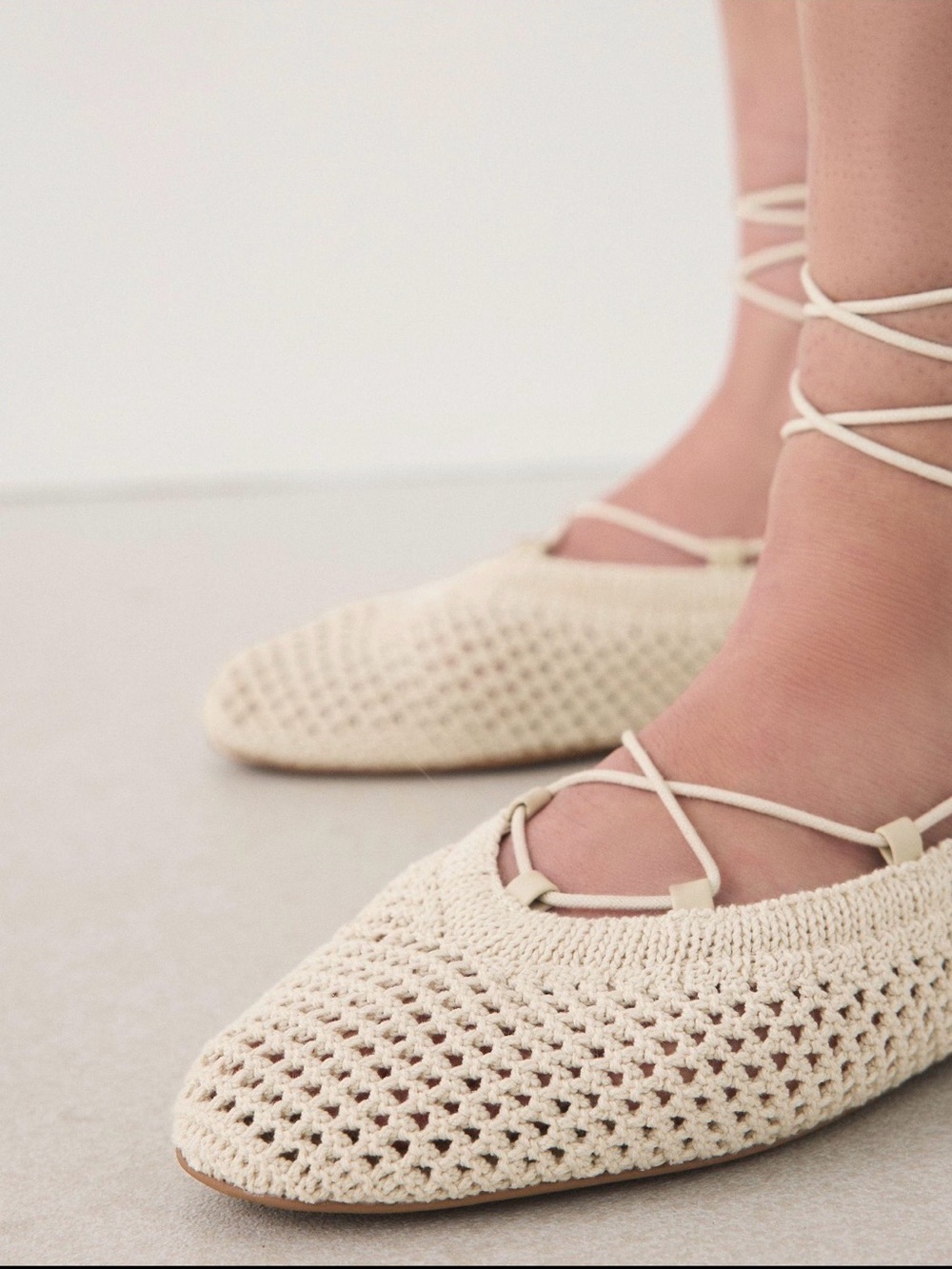 NWT Ivory Crochet Lace-Up Ballet Flats | Coastal Cottagecore | Size 9